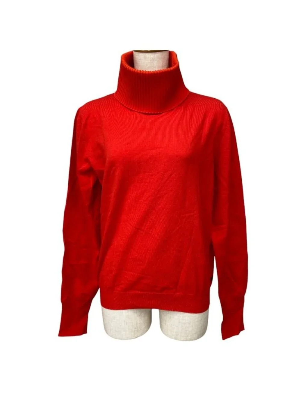 Louis Vuitton Turtleneck Knit Sweater Top Wool Polyurethane Red Fine Daily
